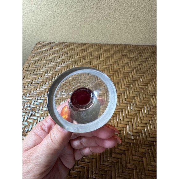 Vintage Bohemian Ruby Red Glass Vase Silver Overlay Floral Design Clear Base - Picture 8 of 9